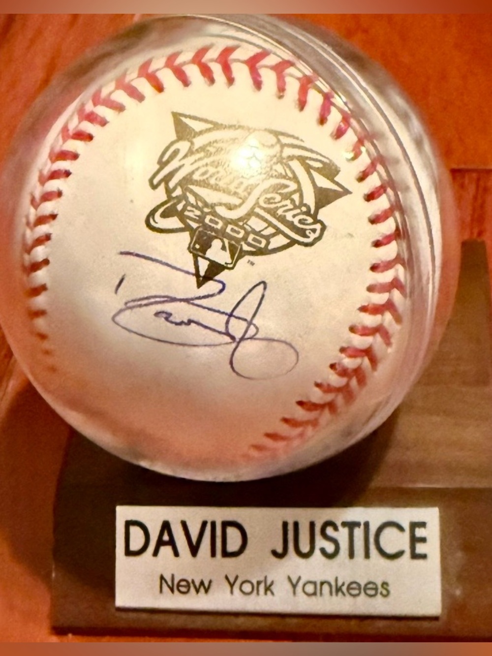 David Justice signed 2000 World Series NY Yankees Baseball - Steiner Hologram